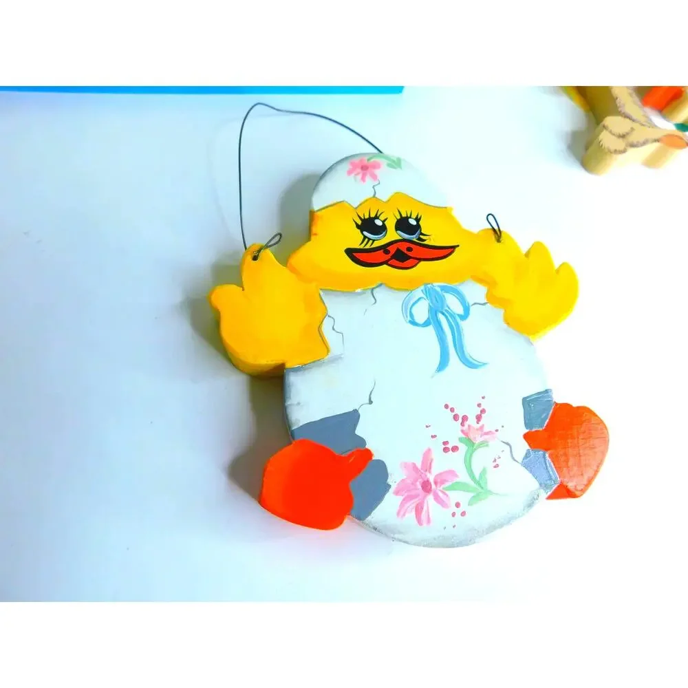 Vintage Wood Easter Plaques Signs Bunny Chick Blocks Set of 3